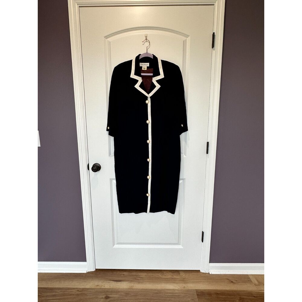 Vintage Ran Designs Navy Gold Button Front Maternity Dress Size XS